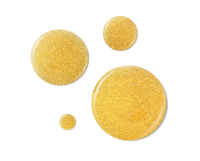 Golden shimmer droplets of hydrating hair and body oil with sparkling glitter particles