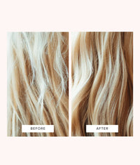 Comparison of blonde hair before and after using healthy hair oil, showing smoother, shinier strands