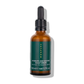 Amber glass bottle with black dropper containing Hydrate and Soothe Scalp Serum with green label