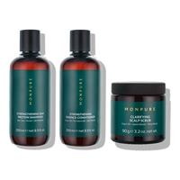 The New Essentials Regime - full set of Monpure hair care products on transparent background